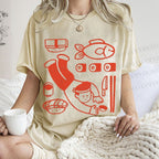 Unisex Sushi Fish Printed Washed Tee