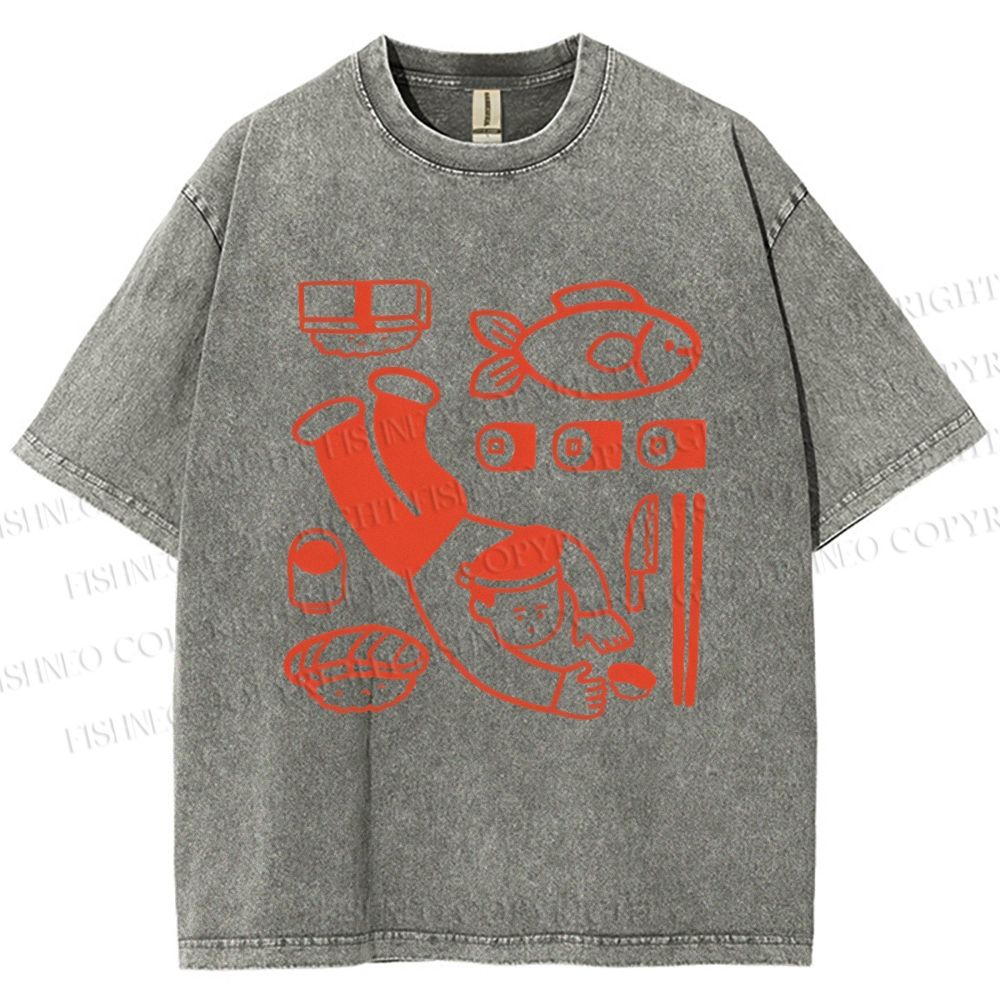 Unisex Sushi Fish Printed Washed Tee