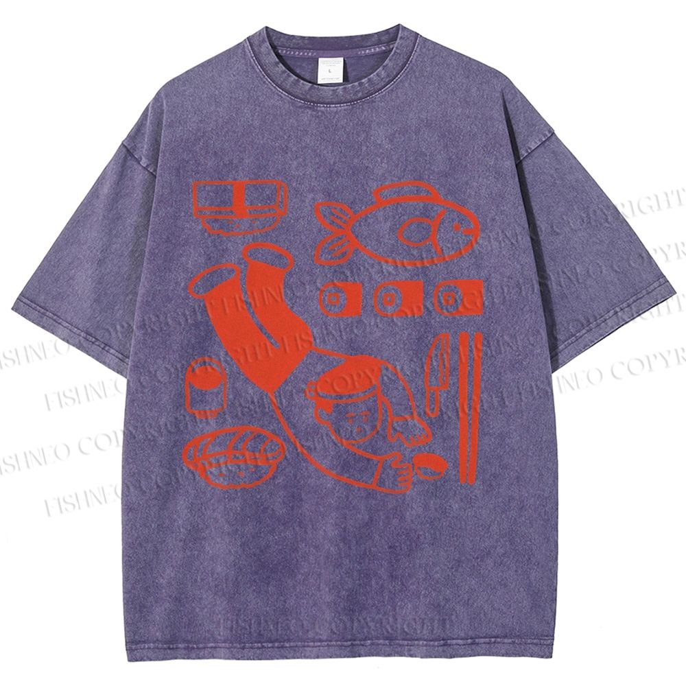 Unisex Sushi Fish Printed Washed Tee