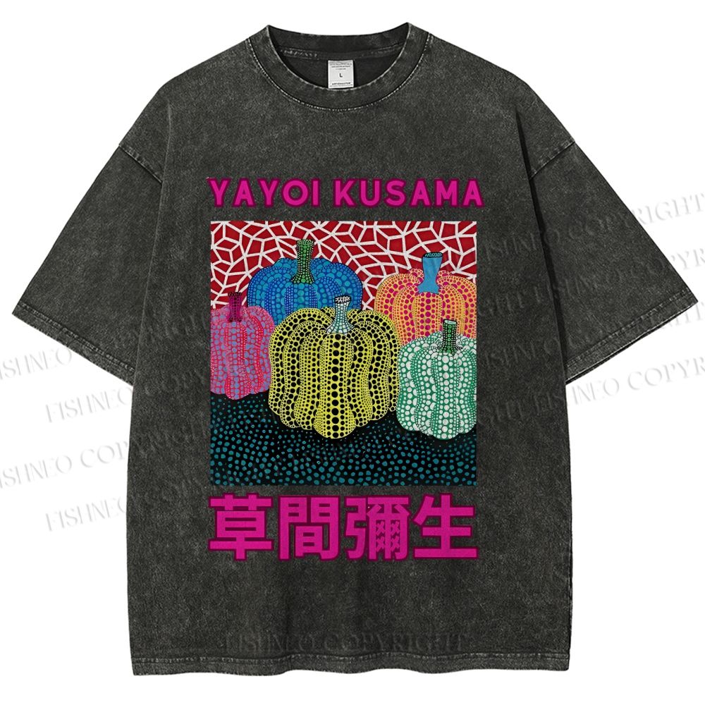 Unisex Yayoi Kusama Pumpkin Printed Washed Tee