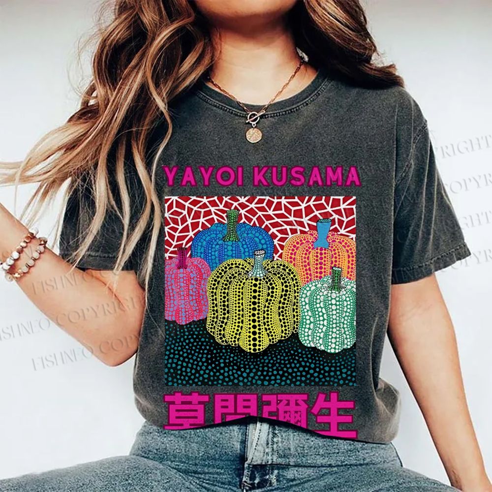 Unisex Yayoi Kusama Pumpkin Printed Washed Tee