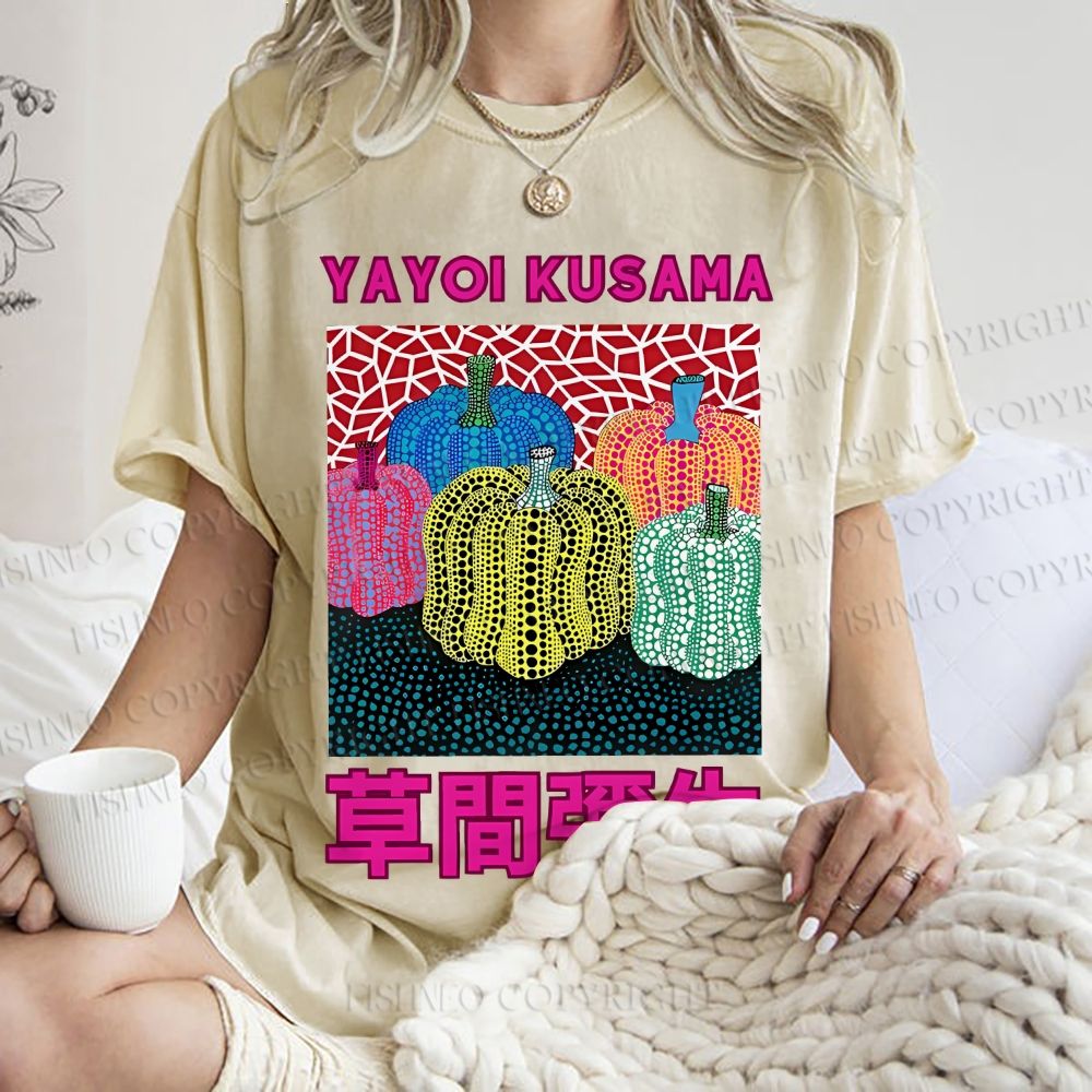 Unisex Yayoi Kusama Pumpkin Printed Washed Tee