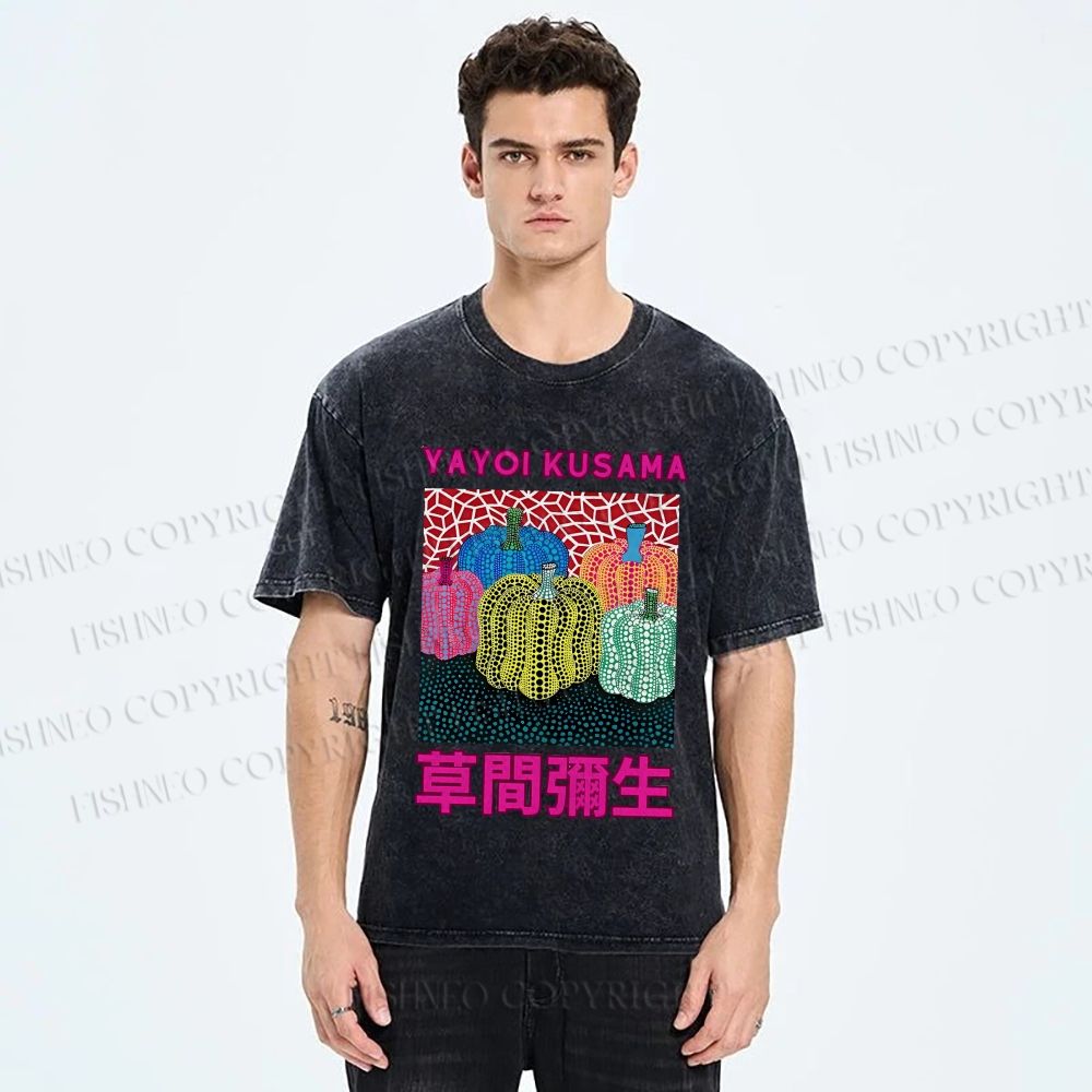 Unisex Yayoi Kusama Pumpkin Printed Washed Tee