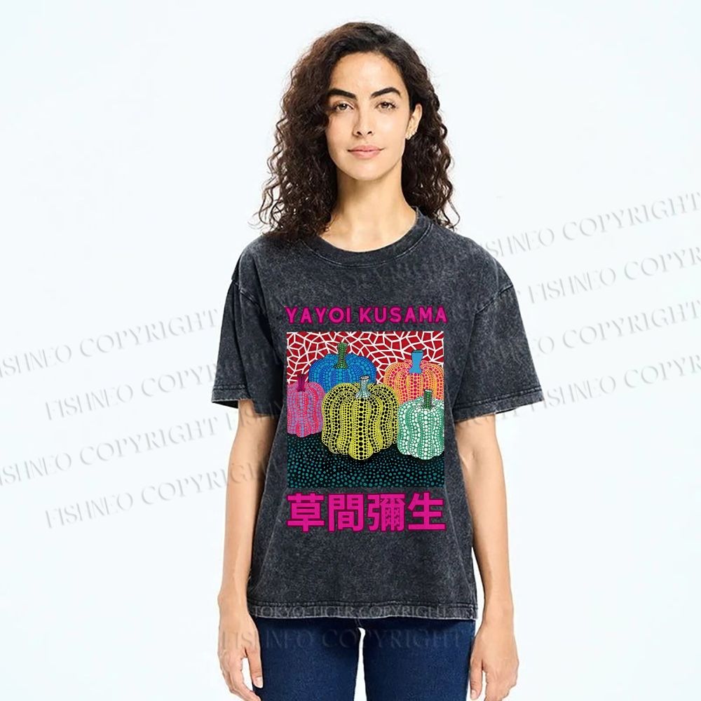 Unisex Yayoi Kusama Pumpkin Printed Washed Tee