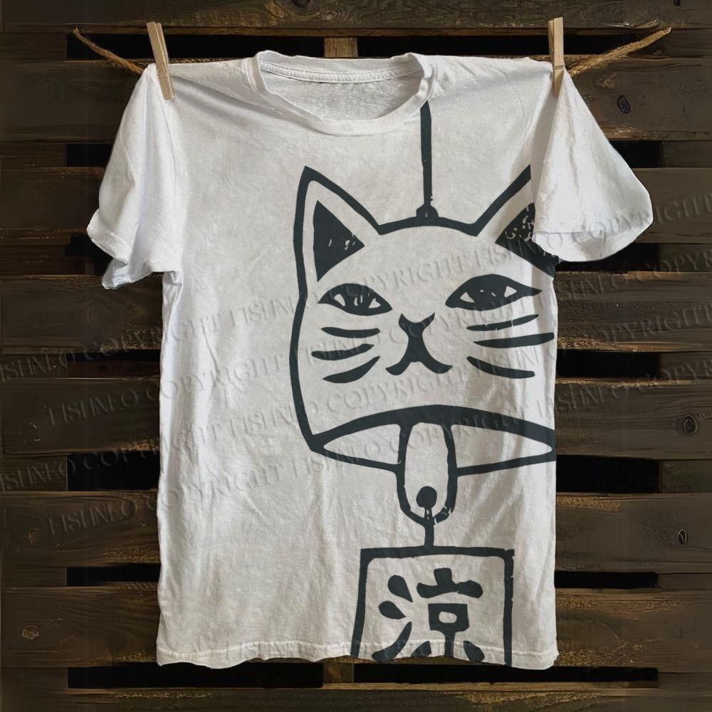Vintage Cat Wind Chimes Printed T-Shirt