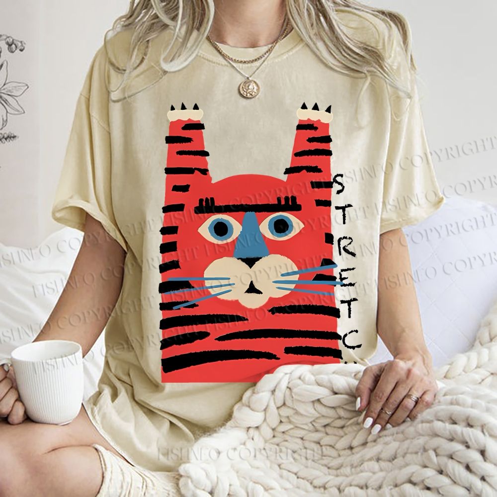 Unisex Stretch Tiger Printed Washed Tee