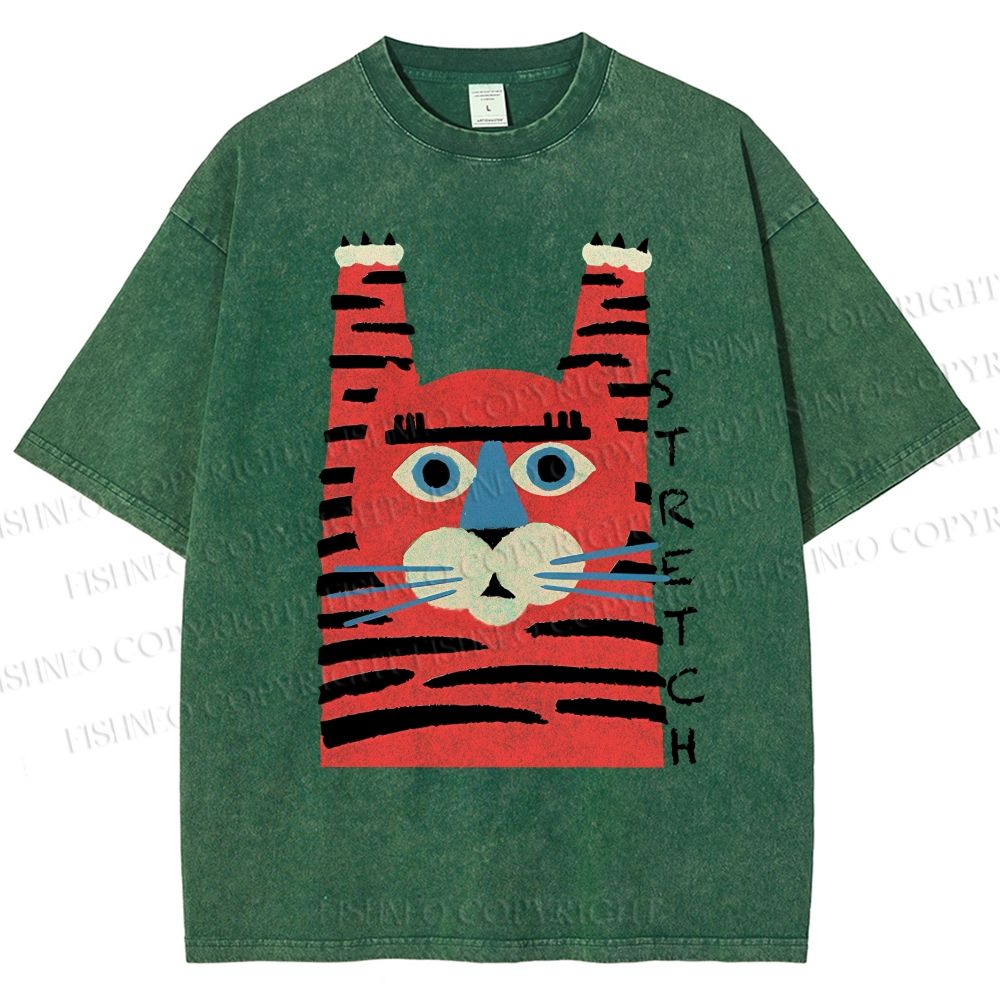 Unisex Stretch Tiger Printed Washed Tee