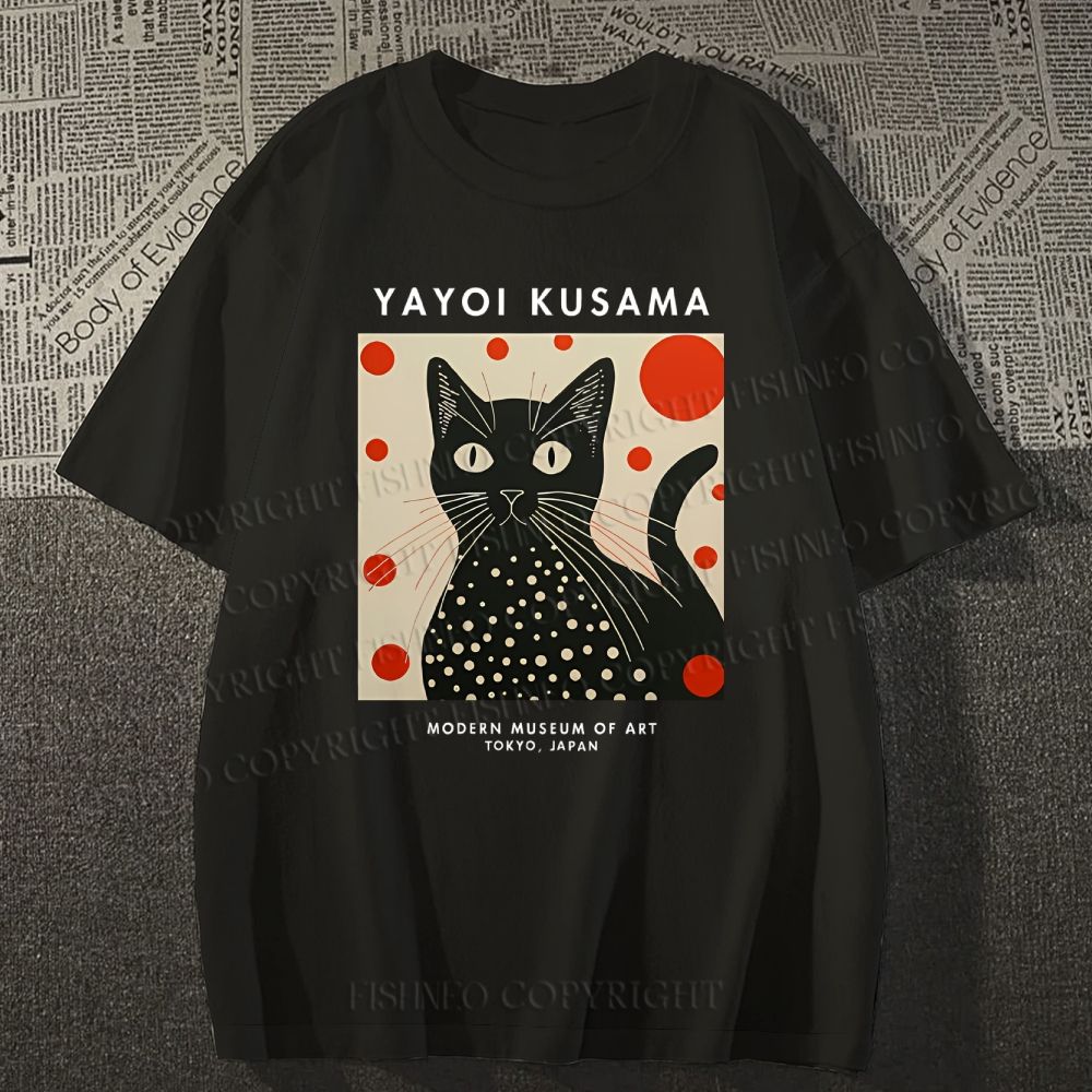 Unisex Yayoi Kusama Cat Printed Classic Cotton T-shirt