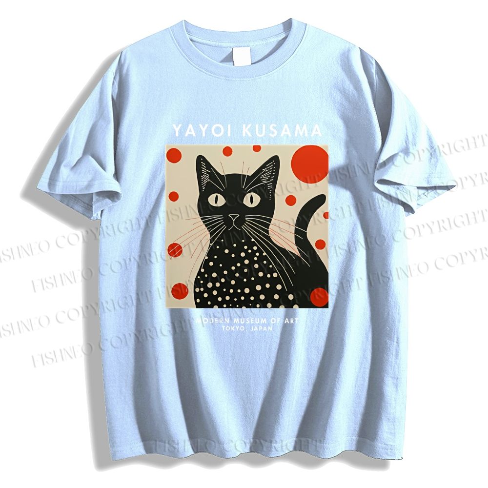 Unisex Yayoi Kusama Cat Printed Classic Cotton T-shirt