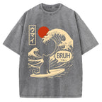Unisex Great Wave Cat Vintage Washed T-shirt