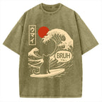 Unisex Great Wave Cat Vintage Washed T-shirt