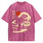 Unisex Great Wave Cat Vintage Washed T-shirt