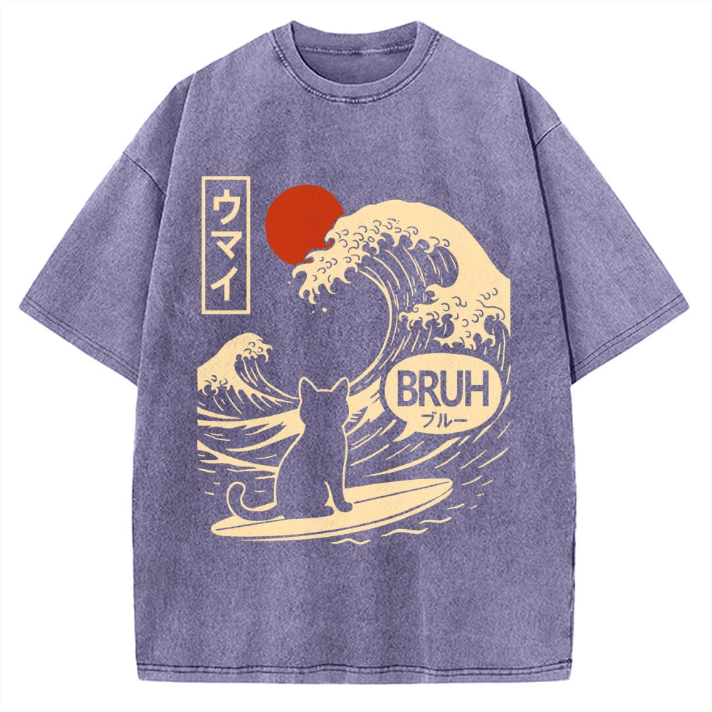 Great Wave Cat Vintage Washed T-shirt