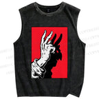 Unisex Finger Reflection Printed Washed Tank Top
