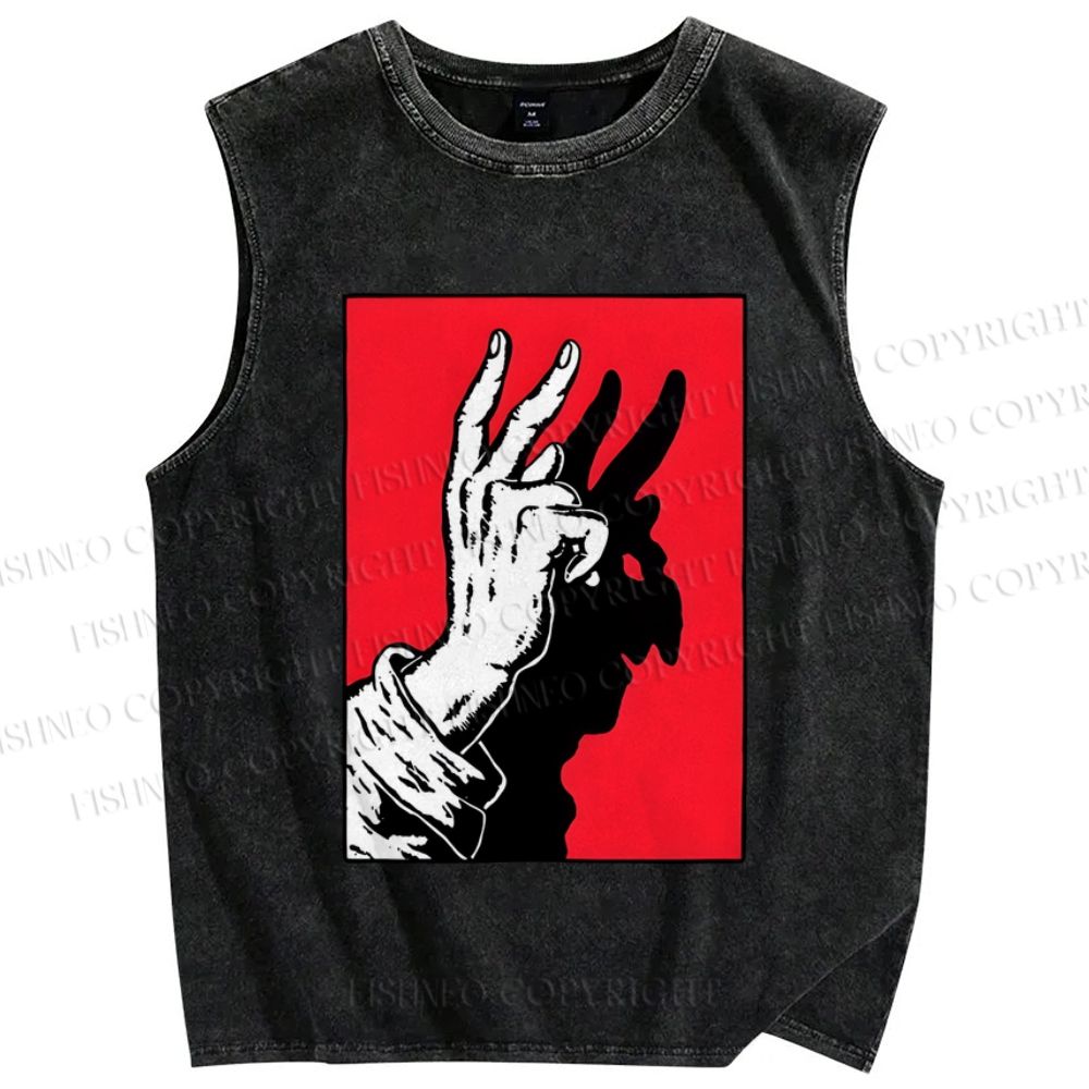 Unisex Finger Reflection Printed Washed Tank Top