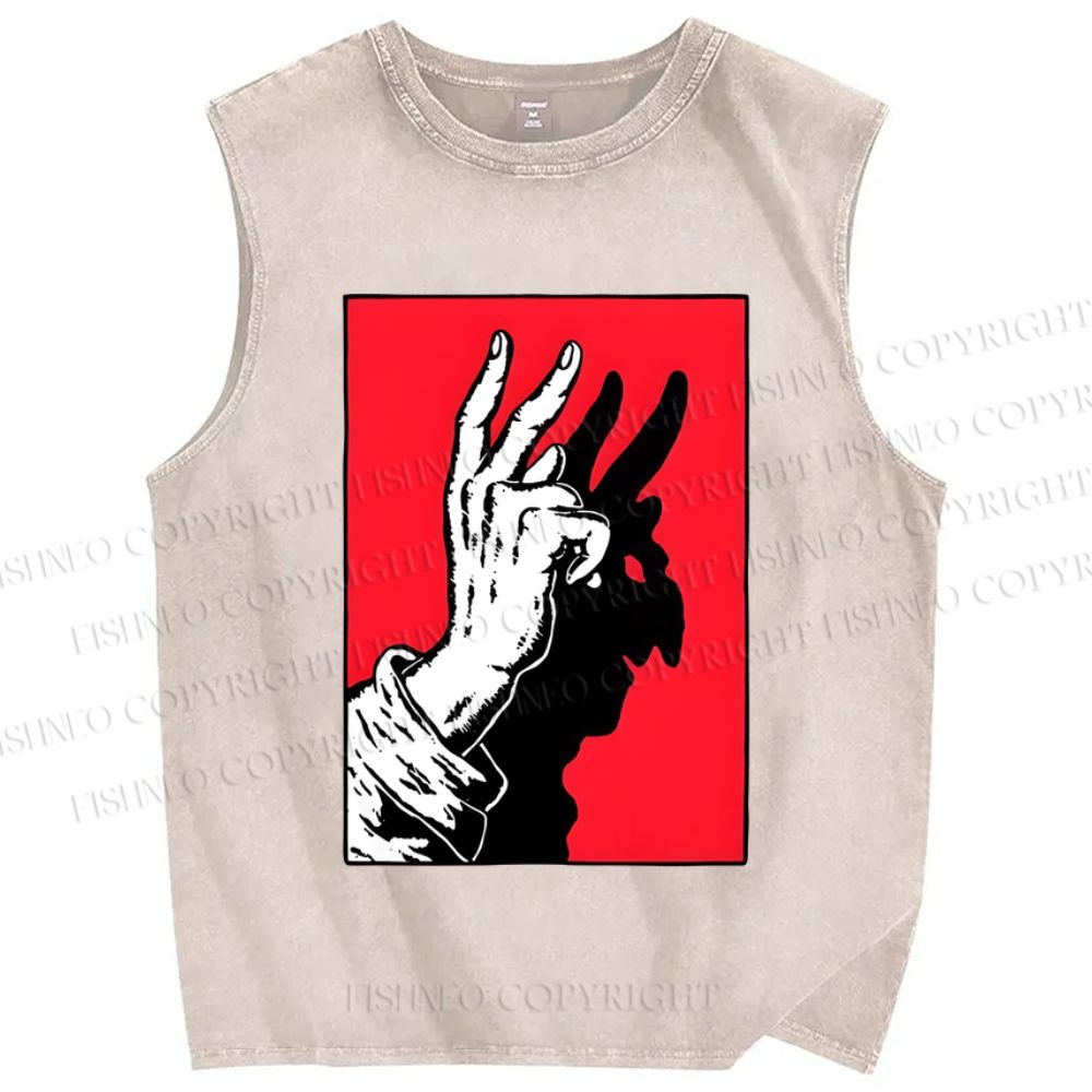 Unisex Finger Reflection Printed Washed Tank Top
