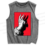 Unisex Finger Reflection Printed Washed Tank Top