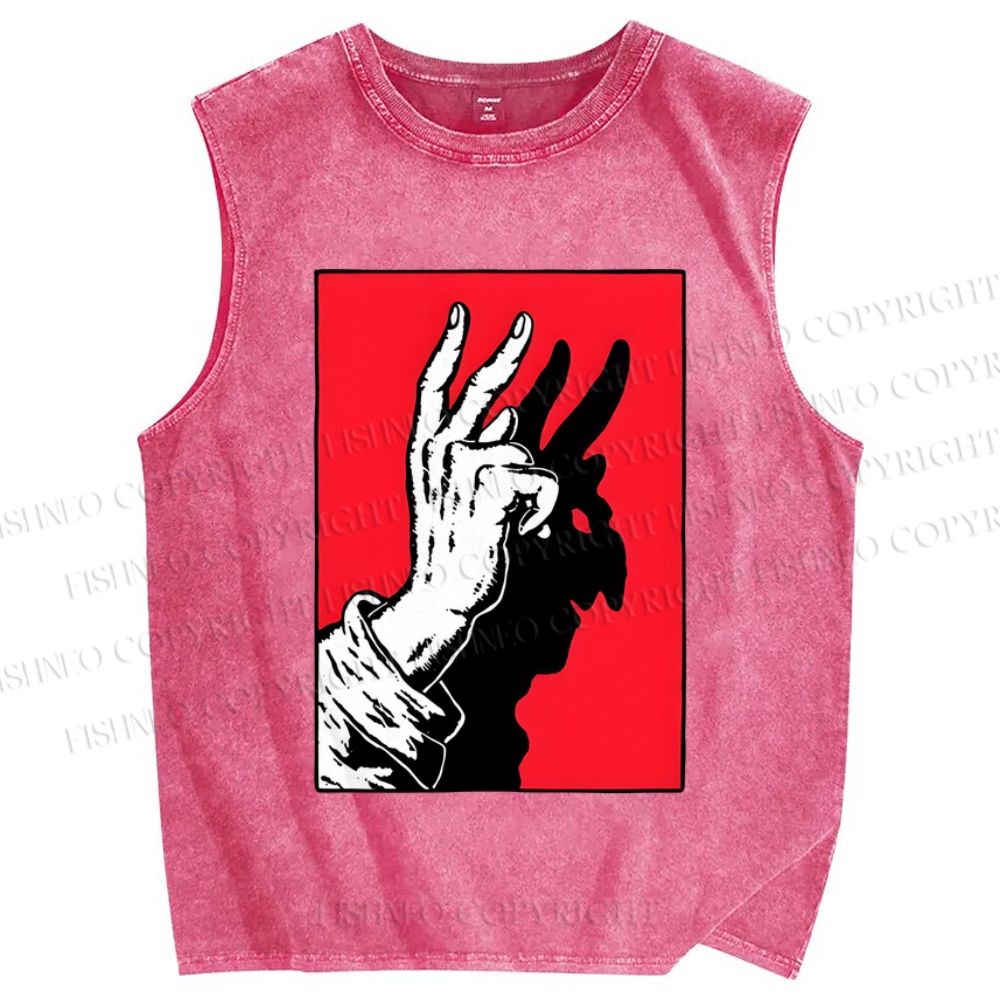 Unisex Finger Reflection Printed Washed Tank Top