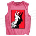 Unisex Finger Reflection Printed Washed Tank Top