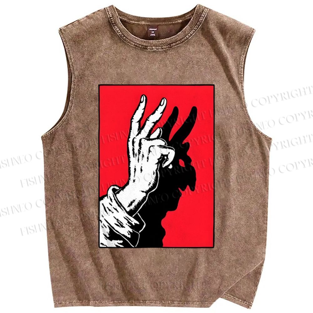 Unisex Finger Reflection Printed Washed Tank Top