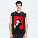 Unisex Finger Reflection Printed Washed Tank Top