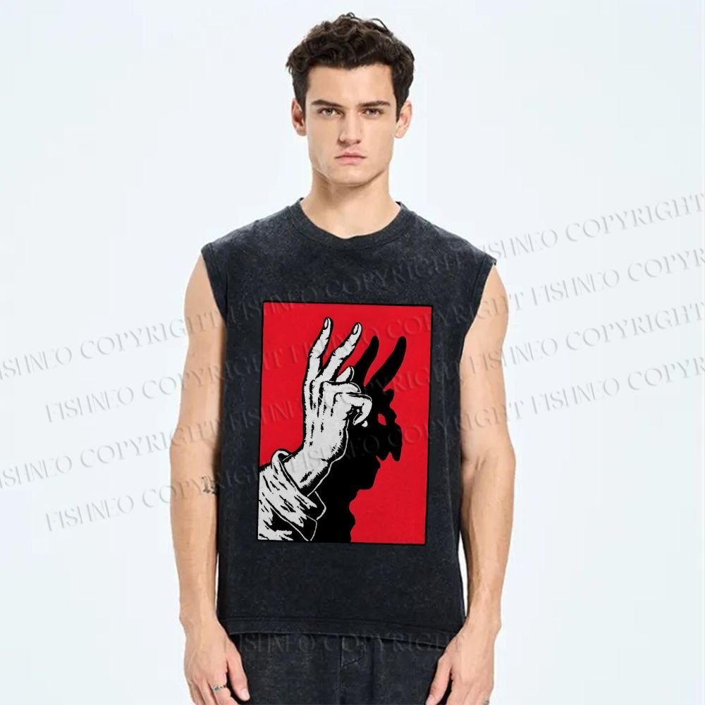 Unisex Finger Reflection Printed Washed Tank Top