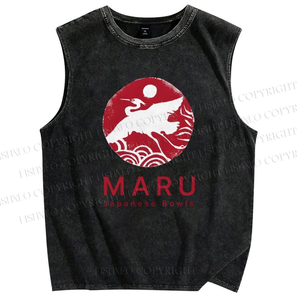 Unisex Japanese Bowls Printed Washed Tank Top