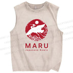 Unisex Japanese Bowls Printed Washed Tank Top
