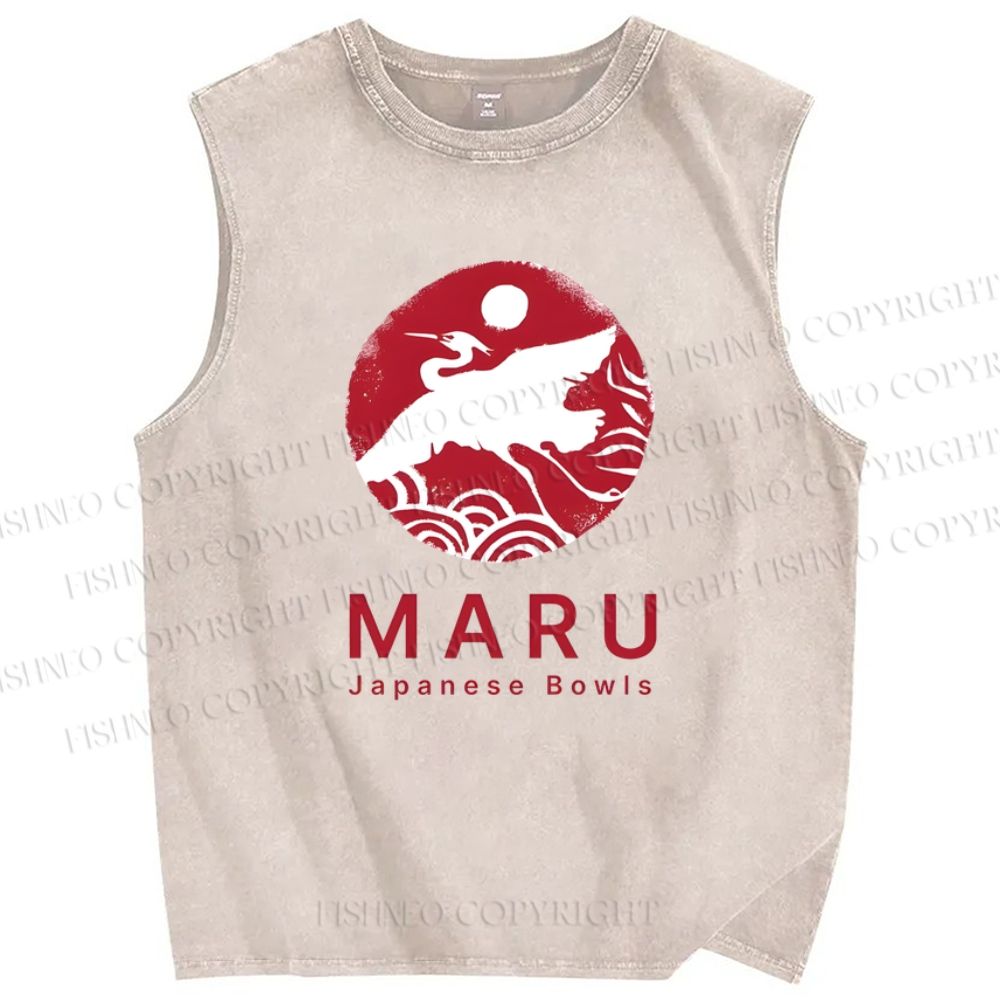 Unisex Japanese Bowls Printed Washed Tank Top