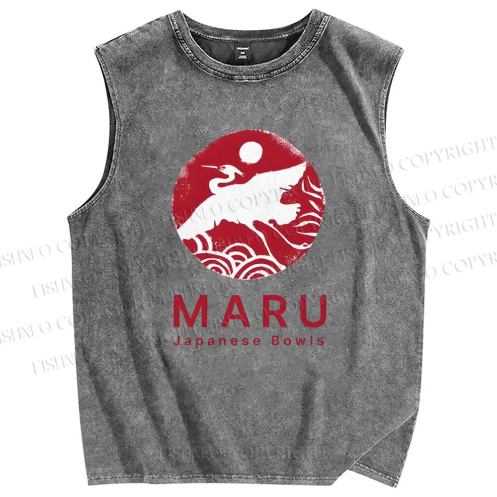 Unisex Japanese Bowls Printed Washed Tank Top