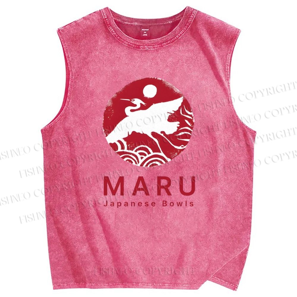 Unisex Japanese Bowls Printed Washed Tank Top