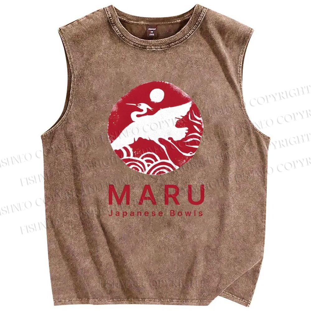 Unisex Japanese Bowls Printed Washed Tank Top