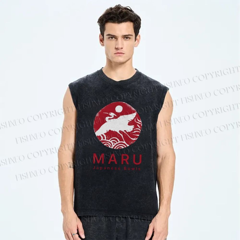 Unisex Japanese Bowls Printed Washed Tank Top