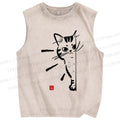 Unisex Cat Printed Washed Tank Top