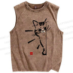 Unisex Cat Printed Washed Tank Top