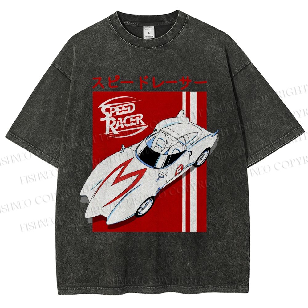 Unisex Japanese Sports Car Printed Washed Tee
