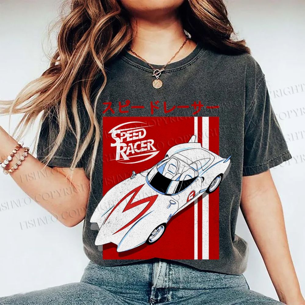 Unisex Japanese Sports Car Printed Washed Tee