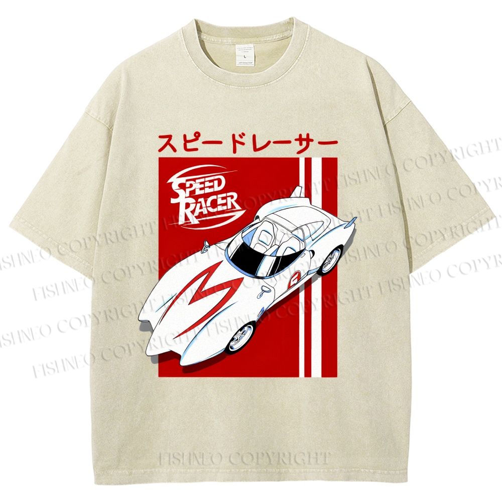 Unisex Japanese Sports Car Printed Washed Tee