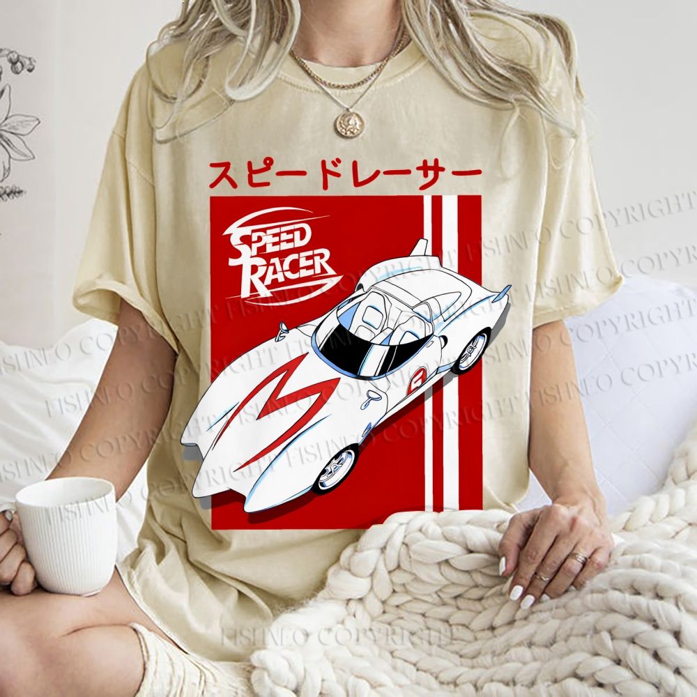 Unisex Japanese Sports Car Printed Washed Tee