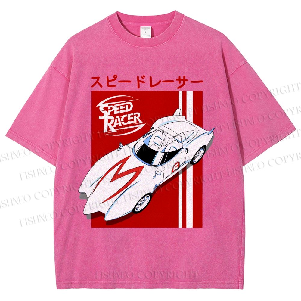 Unisex Japanese Sports Car Printed Washed Tee