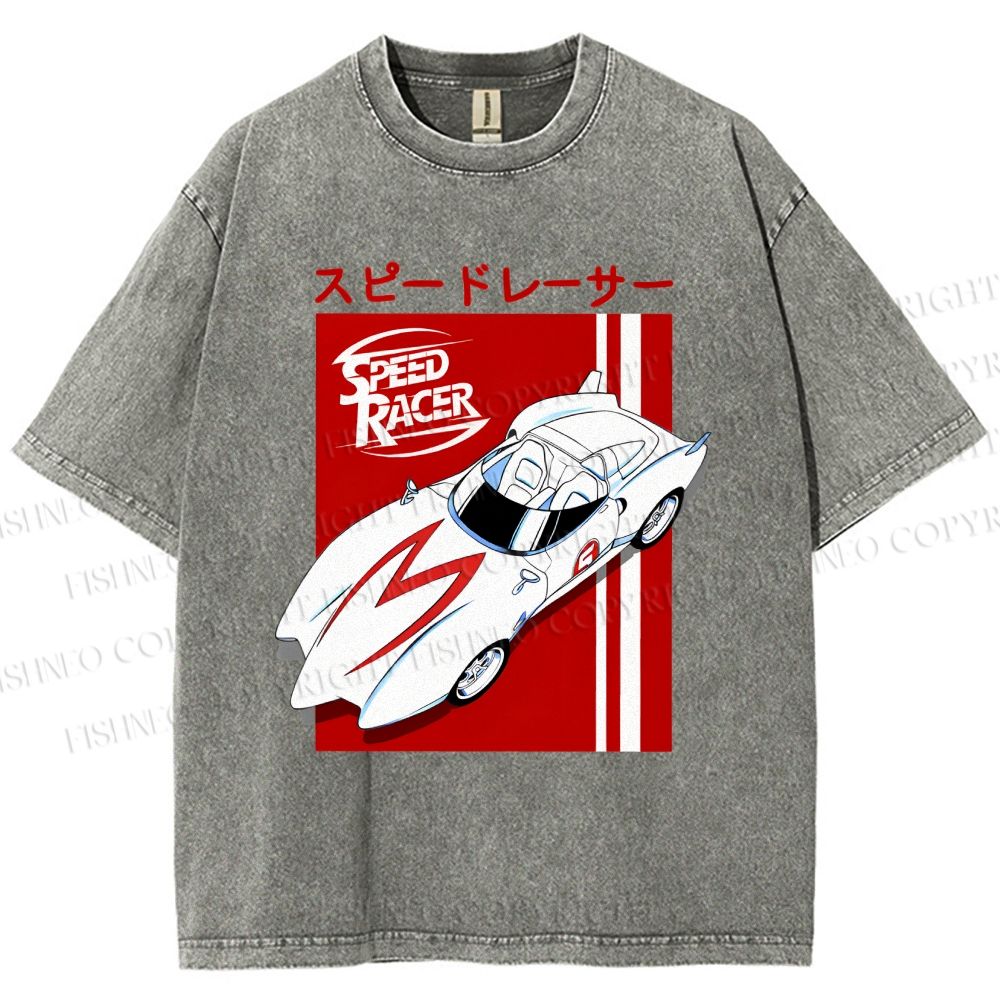 Unisex Japanese Sports Car Printed Washed Tee