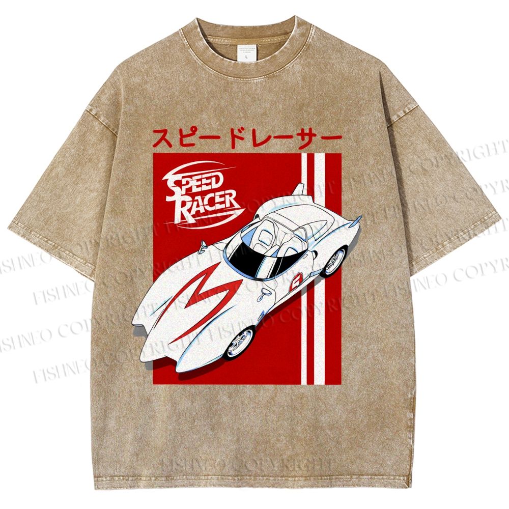 Unisex Japanese Sports Car Printed Washed Tee