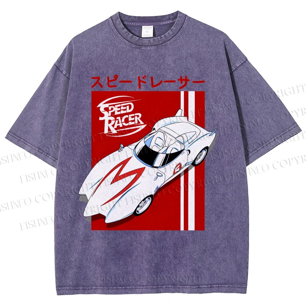 Unisex Japanese Sports Car Printed Washed Tee