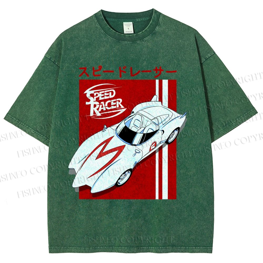 Unisex Japanese Sports Car Printed Washed Tee