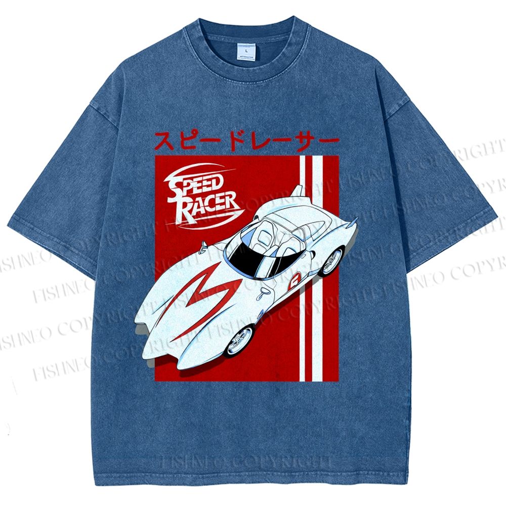 Unisex Japanese Sports Car Printed Washed Tee