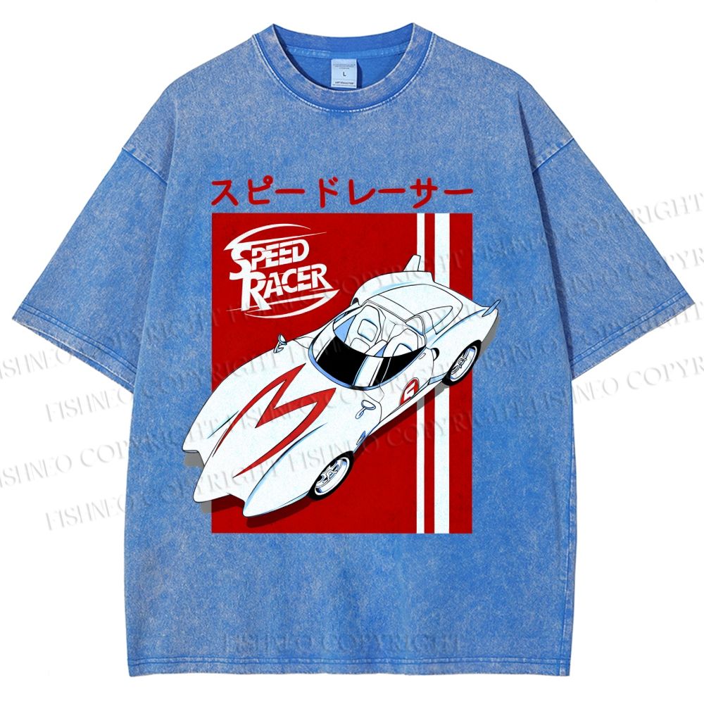 Unisex Japanese Sports Car Printed Washed Tee