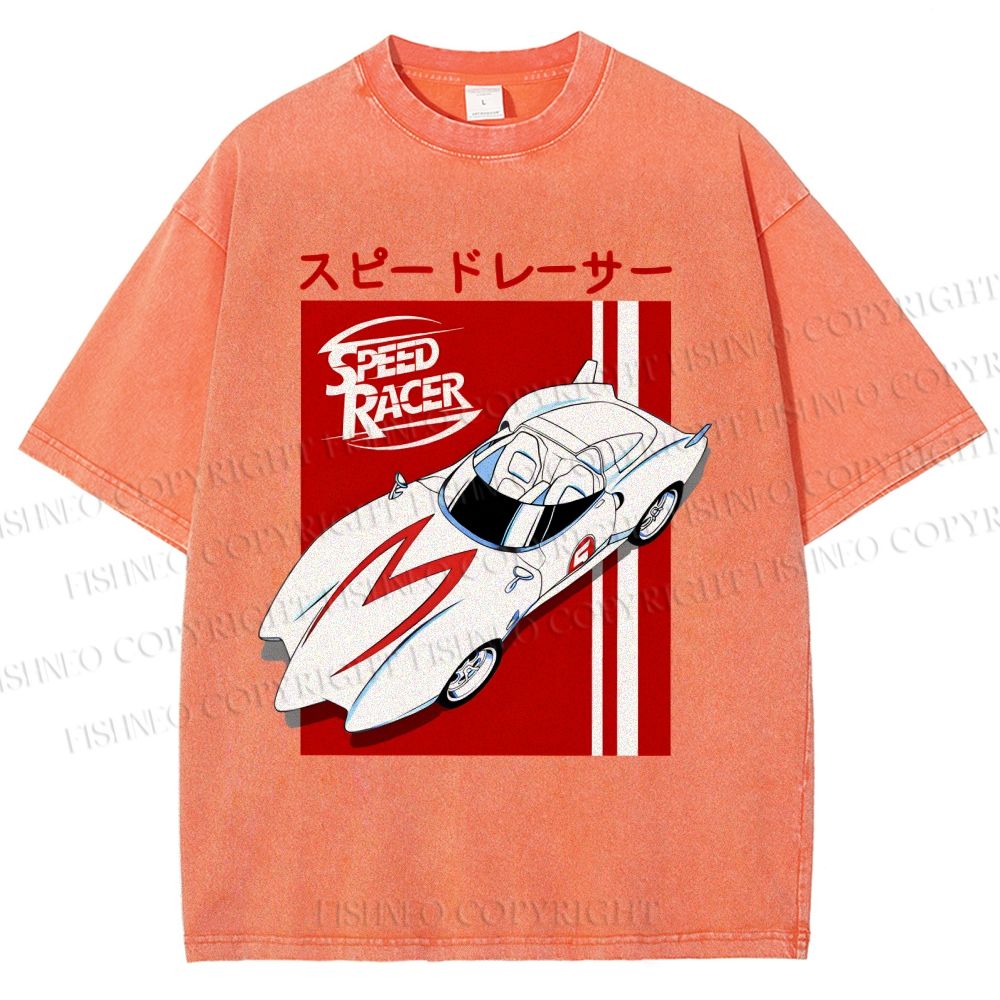 Unisex Japanese Sports Car Printed Washed Tee