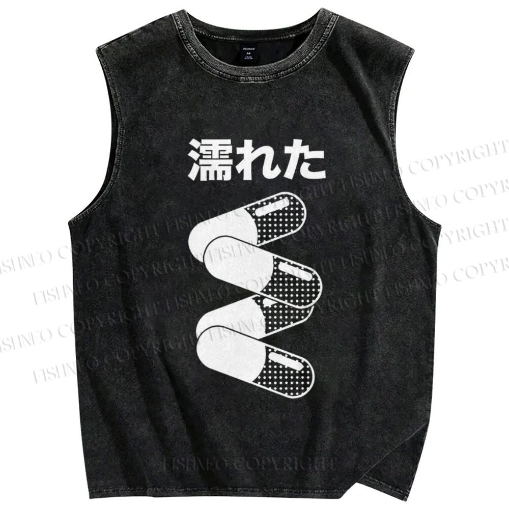 Unisex Pills Printed Washed Tank Top