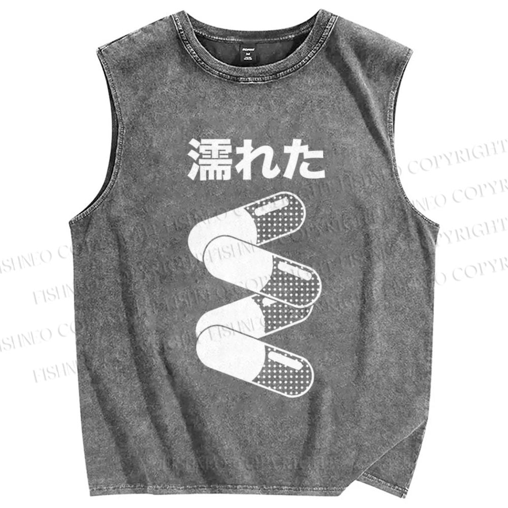 Unisex Pills Printed Washed Tank Top