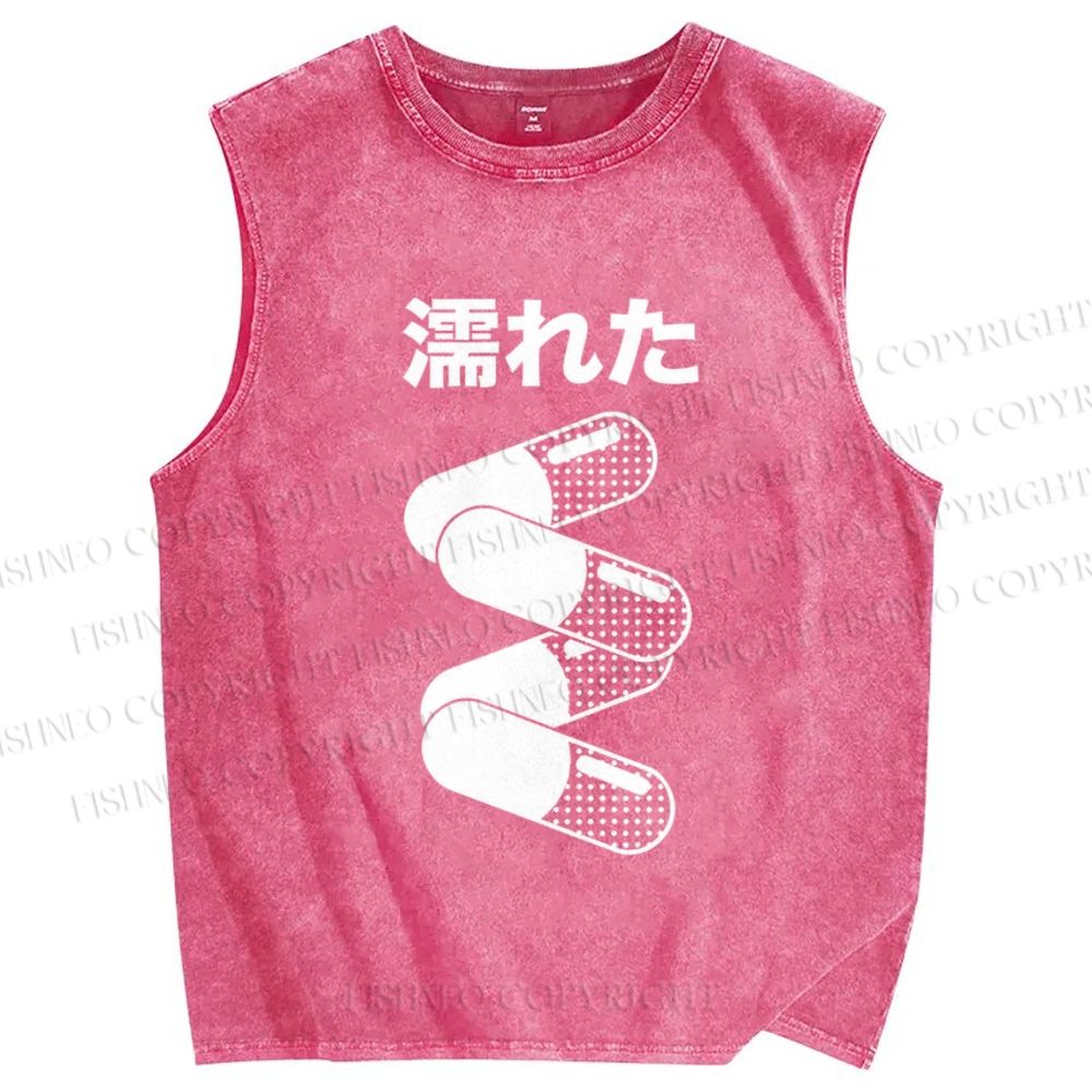 Unisex Pills Printed Washed Tank Top